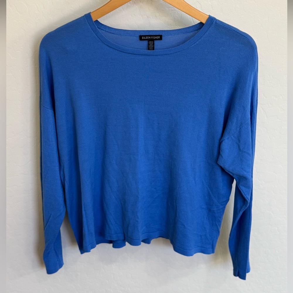 Eileen Fisher Classic Cobalt Blue Long-Sleeve Crewneck Sweater Size Medium